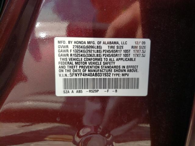 2010 HONDA PILOT EX 5FNYF4H40AB031932