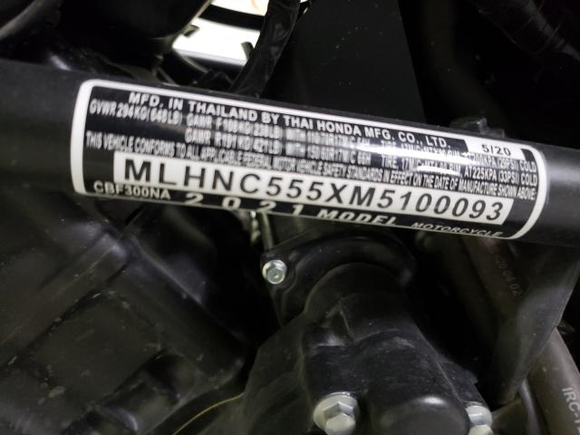 2021 HONDA CBF300 NA MLHNC555XM5100093