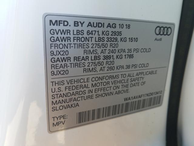 2019 AUDI Q8 PREMIUM WA1AVAF17KD013412