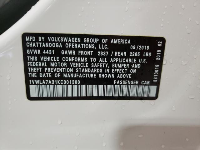 2019 VOLKSWAGEN PASSAT 1VWLA7A31KC001300