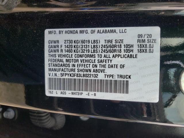 2020 HONDA RIDGELINE 5FPYK3F83LB022132