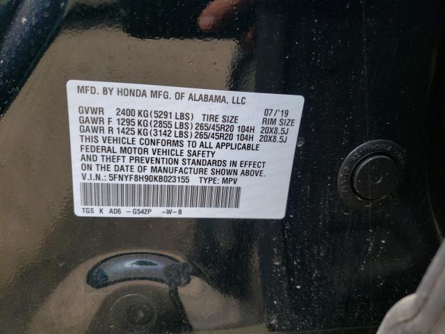 2019 HONDA PASSPORT T 5FNYF8H90KB023155