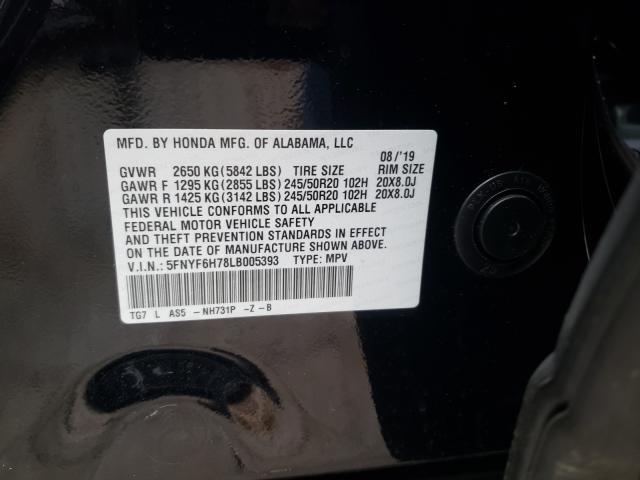 2020 HONDA PILOT BLAC 5FNYF6H78LB005393