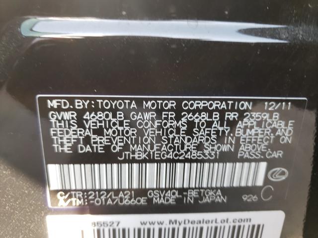 2012 LEXUS ES350 JTHBK1EG4C2485331