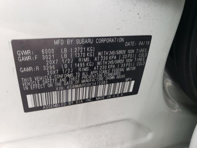 2019 SUBARU ASCENT TOU 4S4WMARD0K3472383