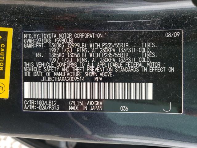 2010 LEXUS RX 450 JTJBC1BAXA2009514