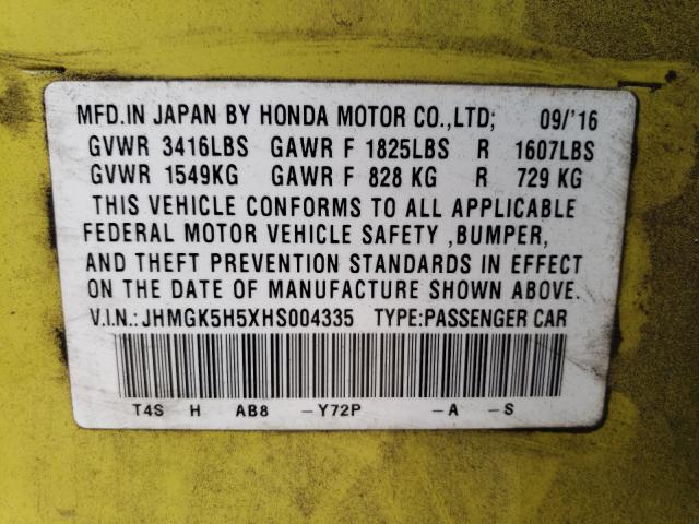 2017 HONDA FIT LX JHMGK5H5XHS004335
