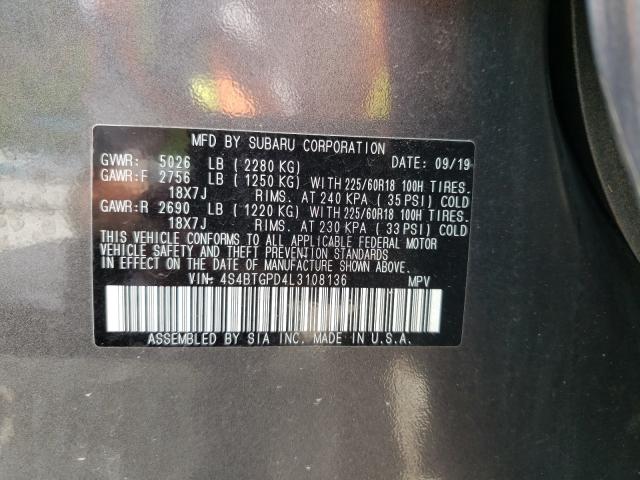 2020 SUBARU OUTBACK TO 4S4BTGPD4L3108136
