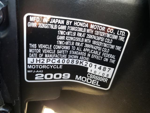 2009 HONDA CBR600 RR JH2PC40089K201487
