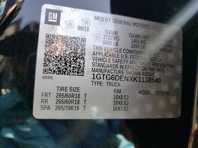 2019 GMC CANYON SLT 1GTG6DENXK1138540