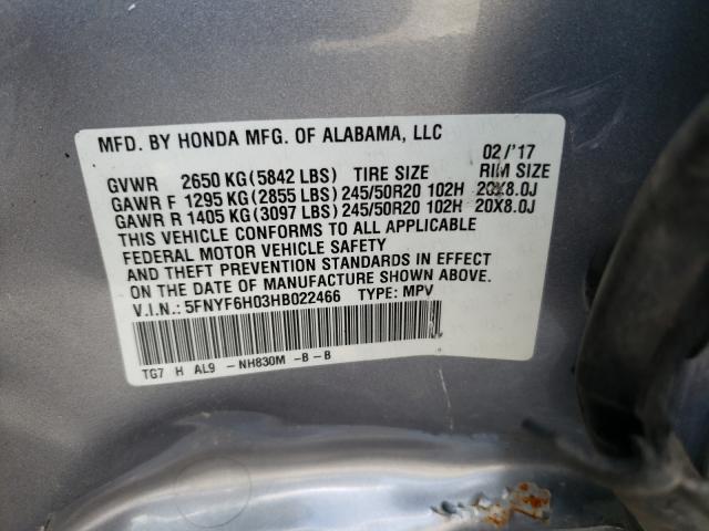 2017 HONDA PILOT ELIT 5FNYF6H03HB022466