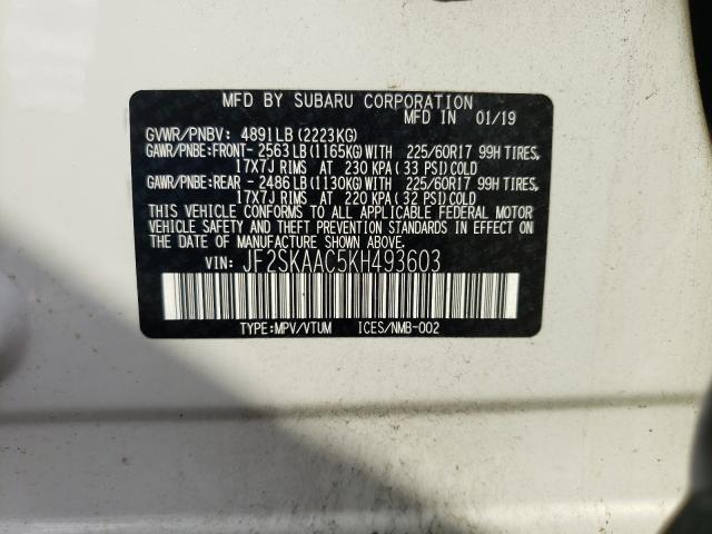 2019 SUBARU FORESTER JF2SKAAC5KH493603