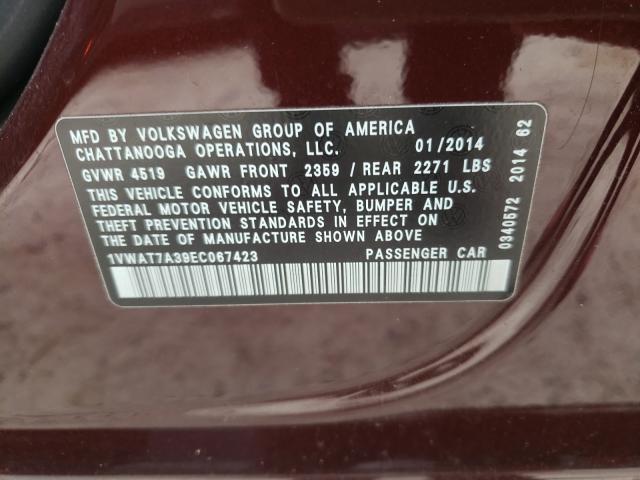 2014 VOLKSWAGEN PASSAT 1VWAT7A39EC067423