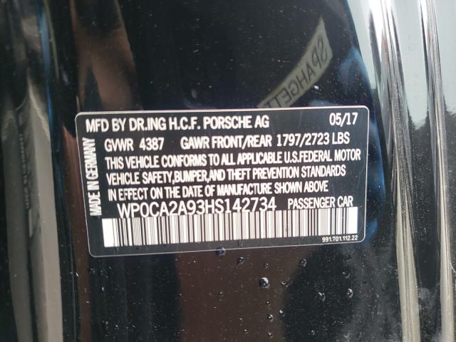 VIN WP0CA2A93HS142734 2017 Porsche 911, Carrera no.10