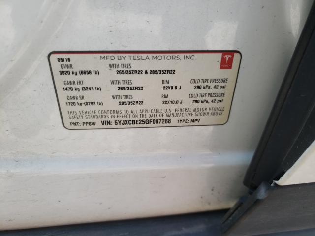 2016 TESLA MODEL X 5YJXCBE25GF007288