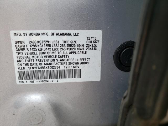 2019 HONDA PASSPORT T 5FNYF8H93KB002784