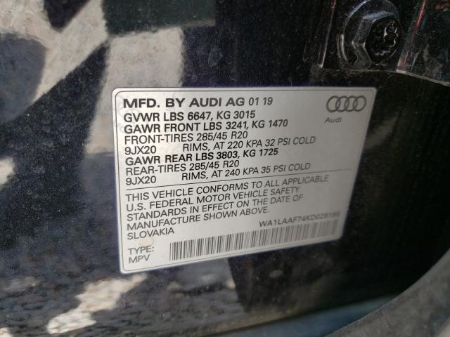 VIN WA1LAAF74KD029186 2019 Audi Q7, Premium Plus no.10