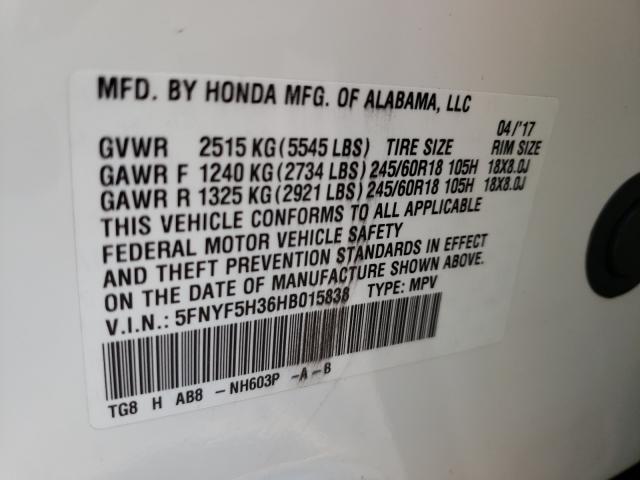 2017 HONDA PILOT EX 5FNYF5H36HB015838