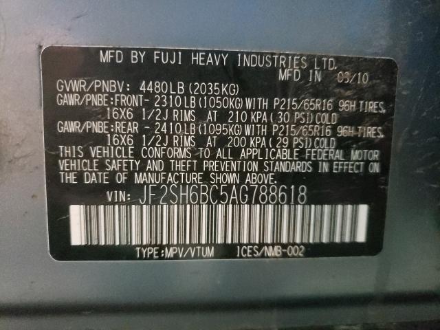 2010 SUBARU FORESTER X JF2SH6BC5AG788618