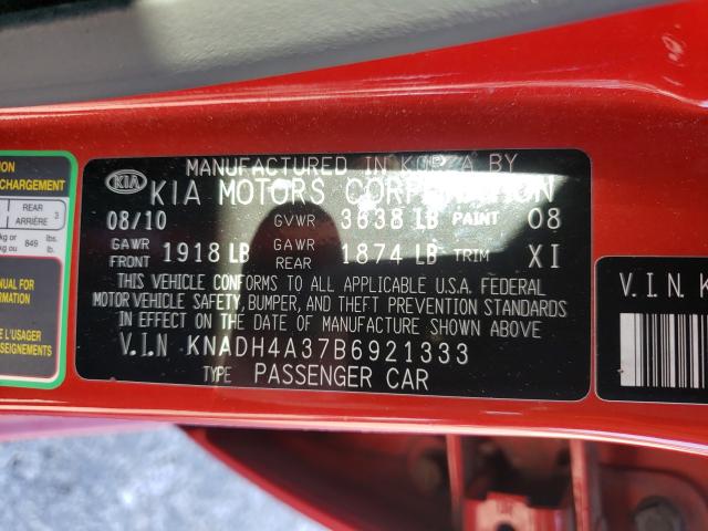 2011 KIA RIO BASE KNADH4A37B6921333