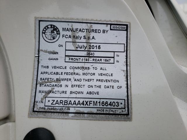 2015 ALFA ROMEO 4C ZARBAAA4XFM166403