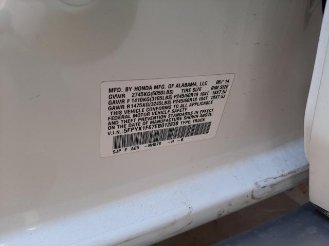 2014 HONDA RIDGELINE 5FPYK1F67EB012838