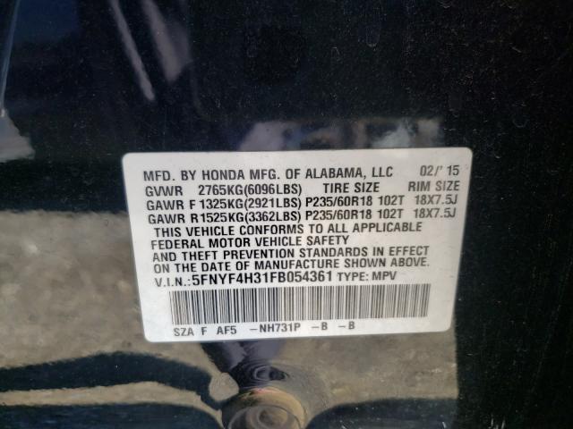 2015 HONDA PILOT SE 5FNYF4H31FB054361