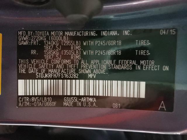 2015 TOYOTA HIGHLA XLE 5TDJKRFH7FS163282