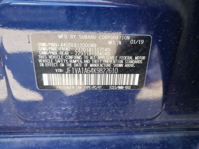 2019 SUBARU WRX JF1VA1A64K9822610