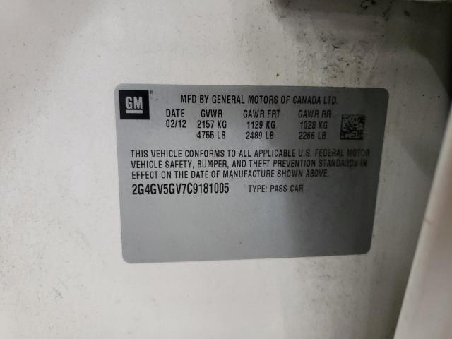 2012 BUICK REGAL GS 2G4GV5GV7C9181005