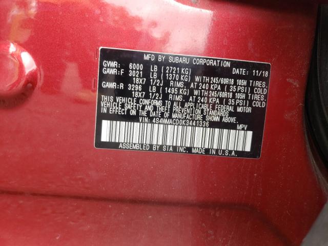 2019 SUBARU ASCENT PRE 4S4WMACD0K3441336