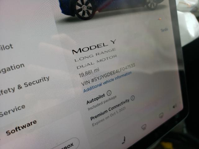 2020 TESLA MODEL Y 5YJYGDEE4LF047533
