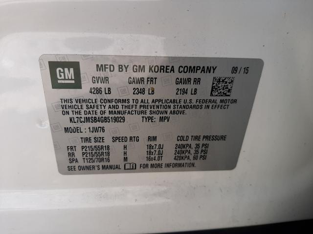 2016 CHEVROLET TRAX LTZ KL7CJMSB4GB519029