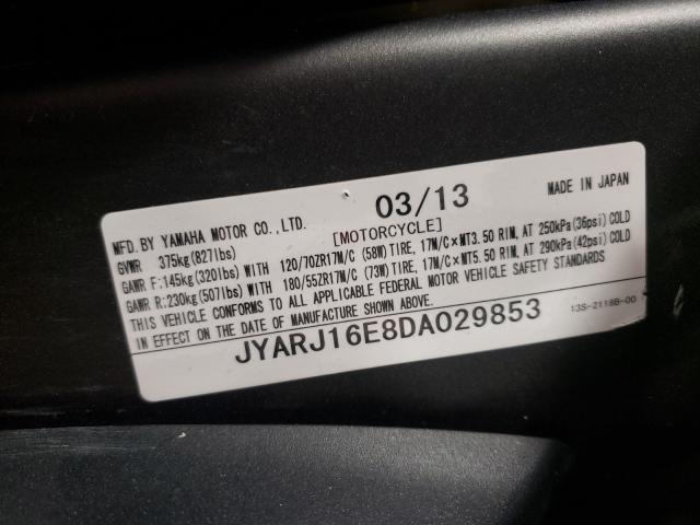 2013 YAMAHA YZFR6 JYARJ16E8DA029853