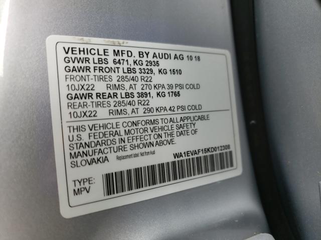 2019 AUDI Q8 PREMIUM WA1EVAF15KD012308