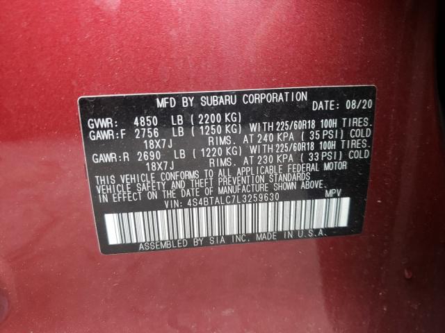 2020 SUBARU OUTBACK LI 4S4BTALC7L3259630