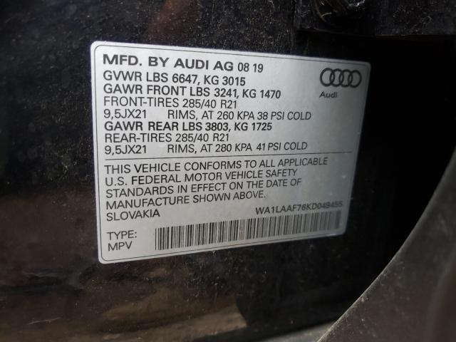 VIN WA1LAAF76KD049455 2019 Audi Q7, Premium Plus no.10