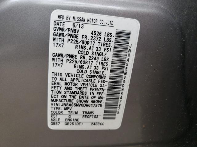JN8AS5MV0DW647975 Nissan Rogue S 2013. Фото: 9
