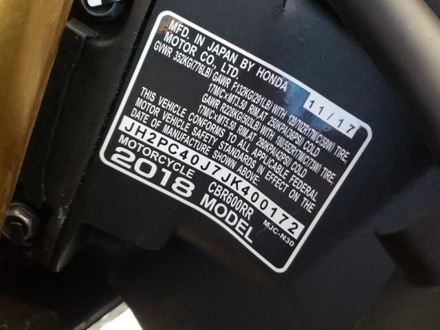 2018 HONDA CBR600 RR JH2PC40J7JK400172