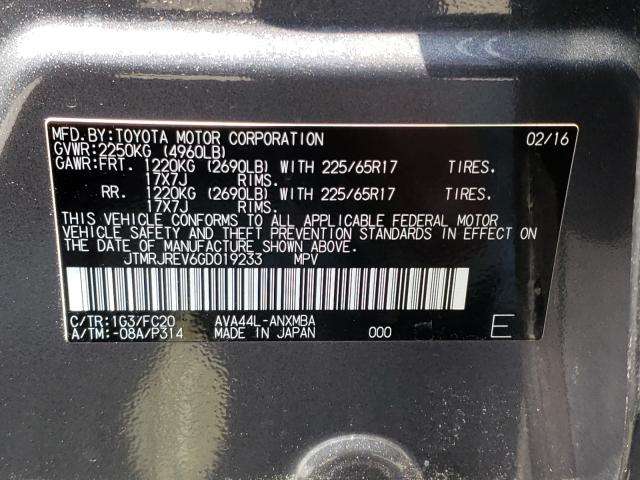 2016 TOYOTA RAV4 HV XL JTMRJREV6GD019233