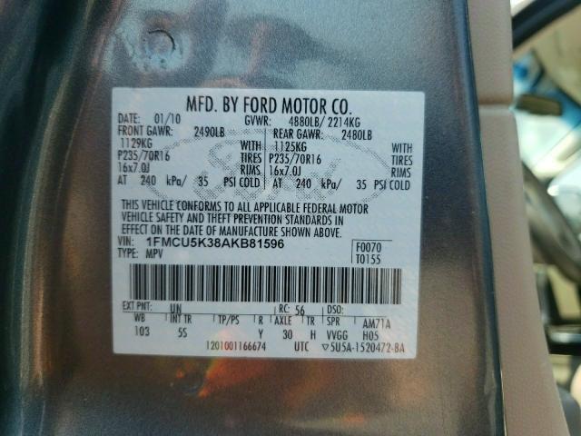 2010 FORD ESCAPE HYB 1FMCU5K38AKB81596
