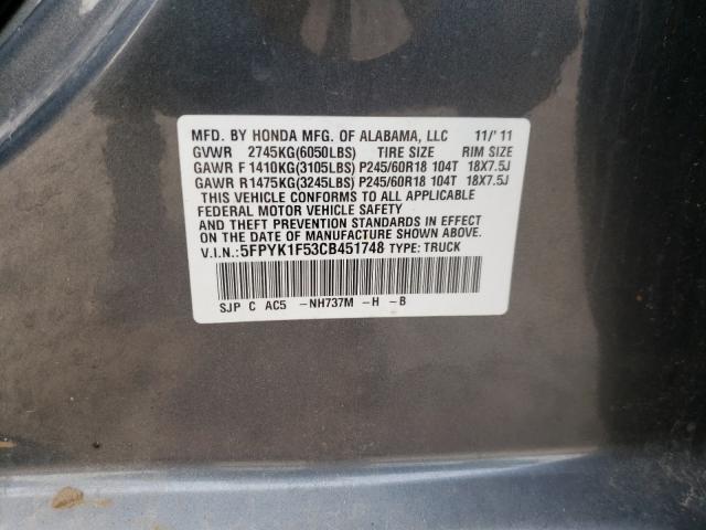 2012 HONDA RIDGELINE 5FPYK1F53CB451748