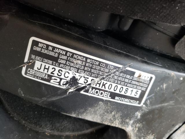 2017 HONDA CBR1000 RA JH2SC7758HK000815