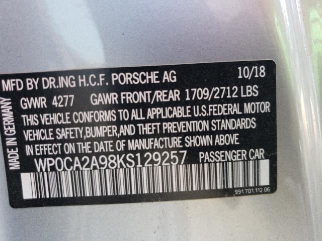 VIN WP0CA2A98KS129257 2019 Porsche 911, Carrera no.10