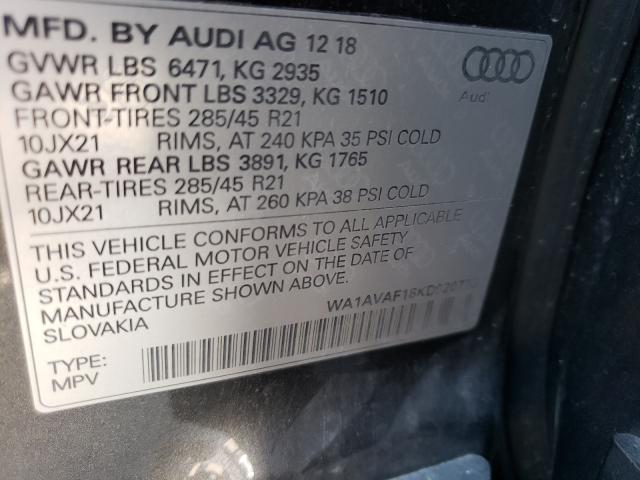 2019 AUDI Q8 PREMIUM WA1AVAF18KD020773
