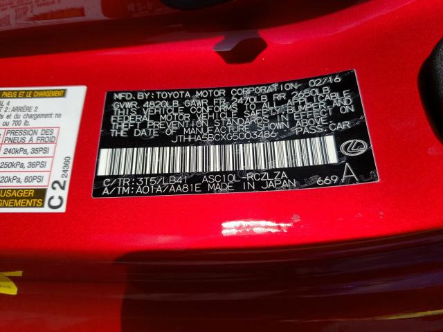 2016 LEXUS RC 200T JTHHA5BCXG5003486