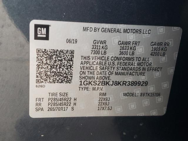2019 GMC YUKON SLT 1GKS2BKJ8KR389929