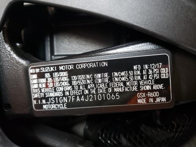 2018 SUZUKI GSX-R600 JS1GN7FA4J2101065