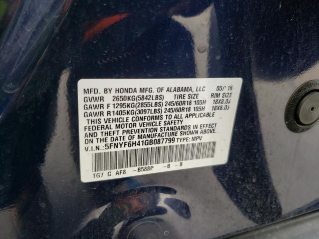 2016 HONDA PILOT EX 5FNYF6H41GB087799