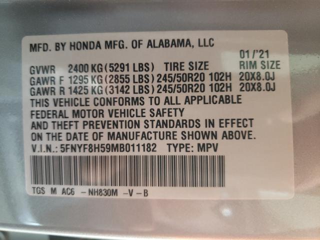 2021 HONDA PASSPORT E 5FNYF8H59MB011182